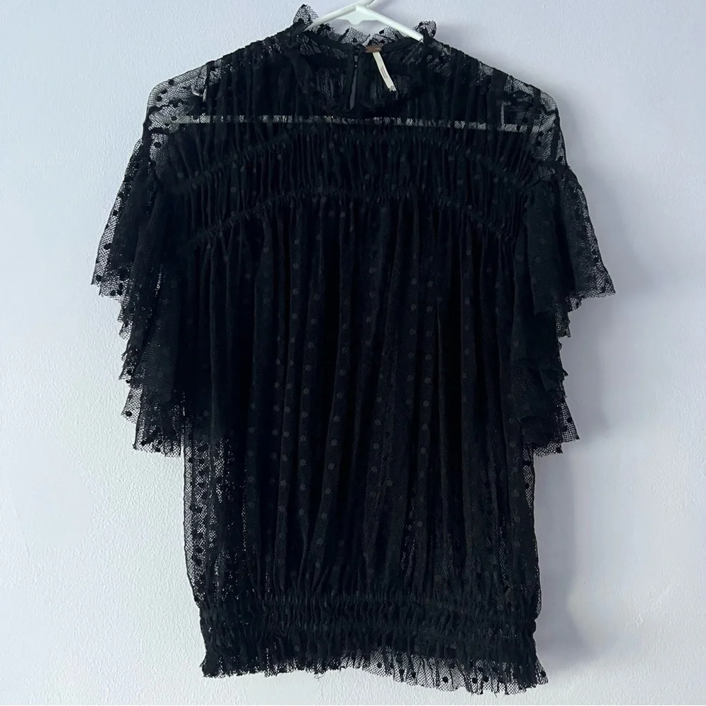 Free People Disco Ball Swiss Dot Lace Top Small